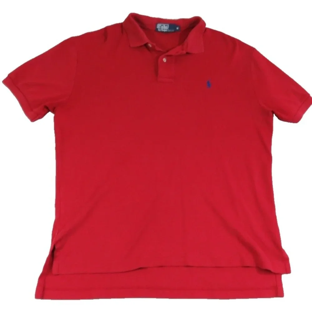 Polo Ralph Lauren Polo Shirt Mens M Red Blue Pony High Low Slit Golf Performance